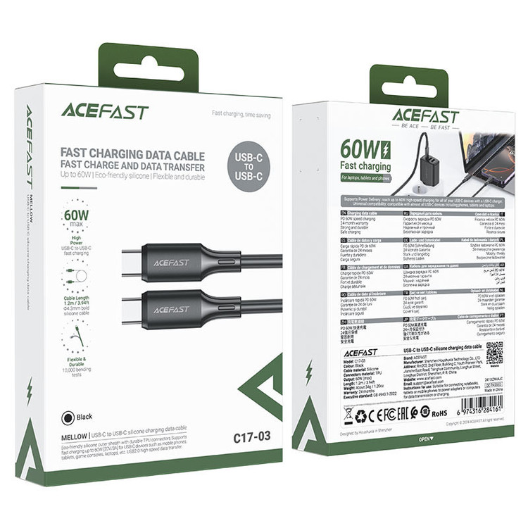 کابل USB-C ایس فست مدل C17-03 طول 1.2 متر