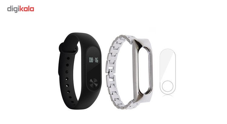 مچ بند هوشمند شیائومی مدل Mi Band 2 به همراه بند فلزی Metal و گلس کد 01