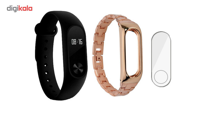 مچ بند هوشمند شیائومی مدل Mi Band 2 به همراه بند فلزی Metal و به همراه گلس