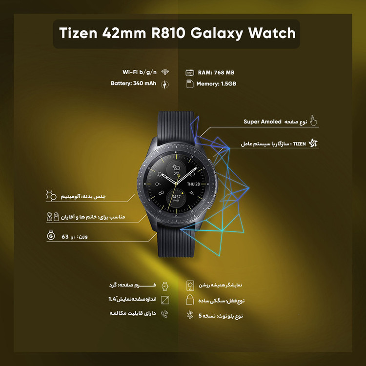 ساعت هوشمند سامسونگ مدل Galaxy Watch 42mm R810 Tizen بند سیلیکونی