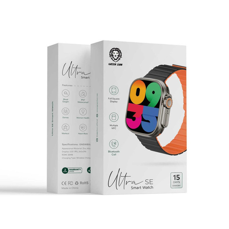 ساعت هوشمند گرین لاین مدل MAH MAGNETIC SE 76 ULTRA دارای قابلیت های کنترل موسیقی، شمارنده ضربان قلب، گام شمار، قابلیت مکالمه از طریق بلوتوث، پشتیبانی از زبان فارسی، بند سیلیکون