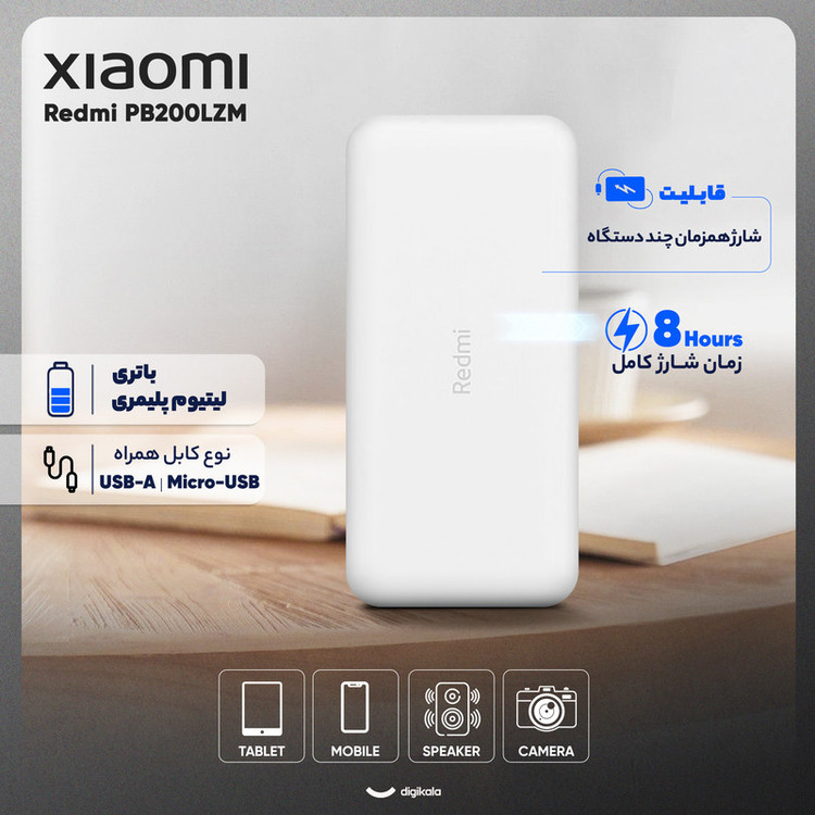 پاوربانک 18 وات شیائومی مدل Redmi PB200LZM ظرفیت 20000 میلی آمپر ساعت