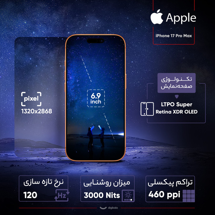 گوشی موبایل اپل مدل iPhone 17 Pro Max ZAA تک سیم کارت + eSim ظرفیت 2 ترابایت و رم 12 گیگابایت - اکتیو