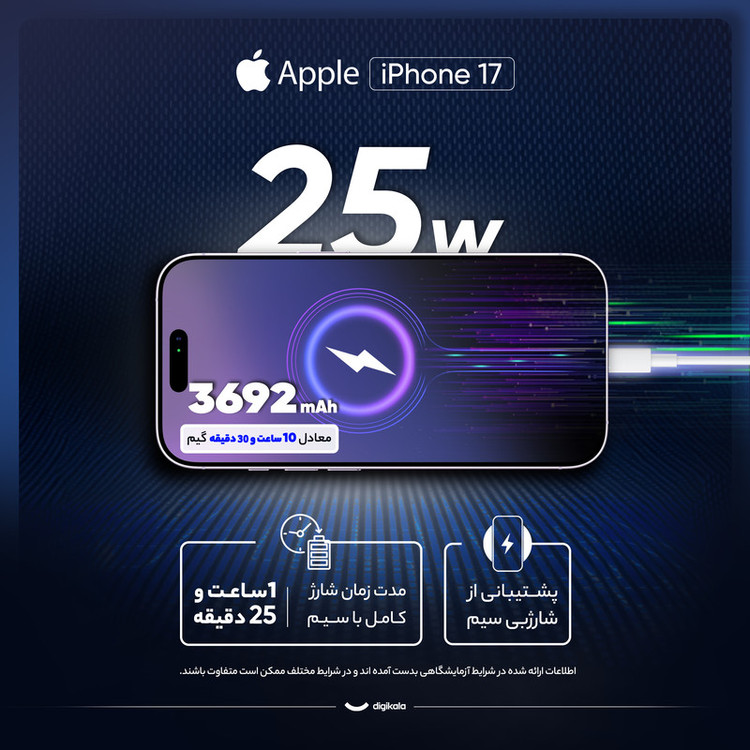 گوشی موبایل اپل مدل iPhone 17 ZAA تک سیم کارت + eSim ظرفیت 512 گیگابایت و رم 8 گیگابایت - نات اکتیو