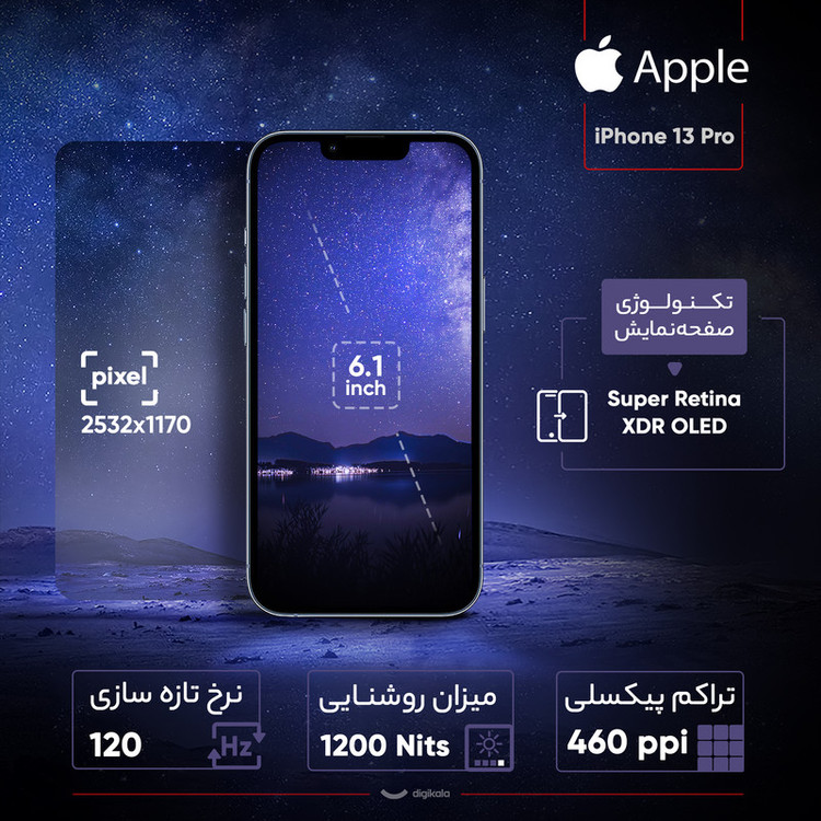 گوشی موبایل اپل مدل iPhone 13 Pro تک سیم کارت ظرفیت 512 گیگابایت و رم 6 گیگابایت - اروپا نات اکتیو