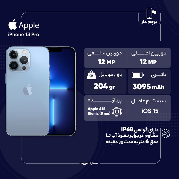 گوشی موبایل اپل مدل iPhone 13 Pro A2639 دو سیم کارت ظرفیت 128 گیگابایت و 6 گیگابایت رم - اکتیو