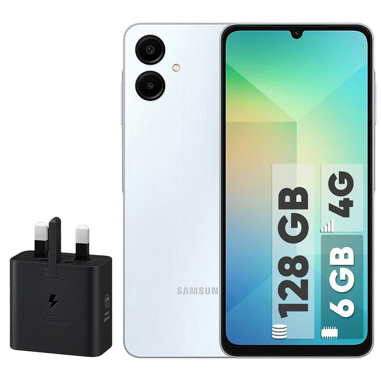 گوشی موبایل سامسونگ مدل Galaxy A06 دو سیم کارت ظرفیت 128 گیگابایت و رم 6 گیگابایت - به همراه شارژر 25 وات سامسونگ