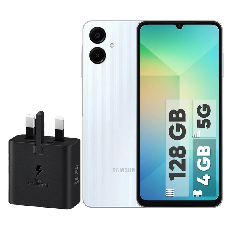 گوشی موبایل سامسونگ مدل Galaxy A06 5G دو سیم کارت 128 گیگابایت و رم 4 گیگابایت به همراه شارژر 25 وات سامسونگ