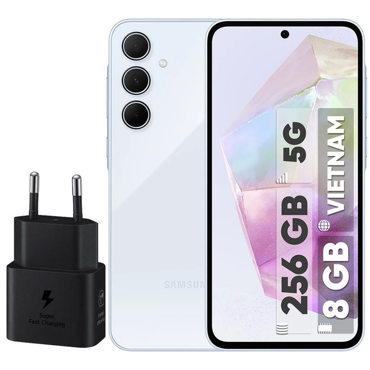 گوشی موبایل سامسونگ مدل Galaxy A35 دو سیم کارت ظرفیت 256 گیگابایت رم 8 گیگابایت به همراه شارژر 25 وات سامسونگ - ویتنام