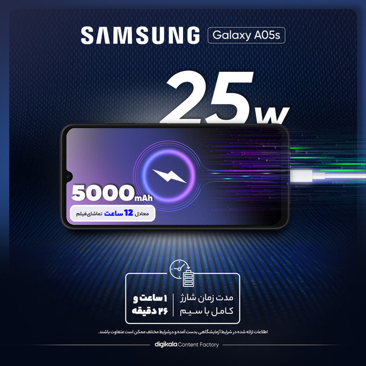 گوشی موبایل سامسونگ مدل Galaxy A05s دو سیم کارت ظرفیت 128 گیگابایت و رم 6 گیگابایت به همراه شارژر سامسونگ