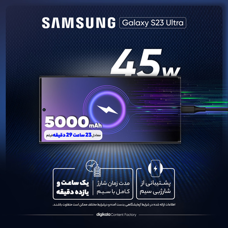 گوشی موبایل سامسونگ مدل Galaxy S23 Ultra دو سیم کارت ظرفیت 256 گیگابایت و رم 12 گیگابایت - ویتنام - به همراه شارژر 45 وات سامسونگ