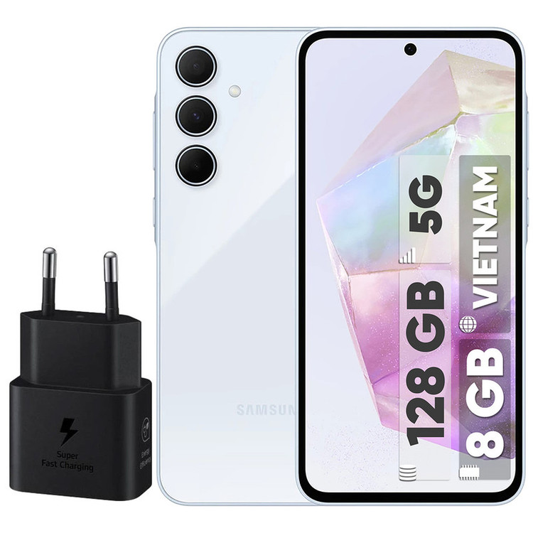 گوشی موبایل سامسونگ مدل Galaxy A35 دو سیم کارت ظرفیت 128 گیگابایت رم 8 گیگابایت به همراه شارژر 25 وات سامسونگ - ویتنام
