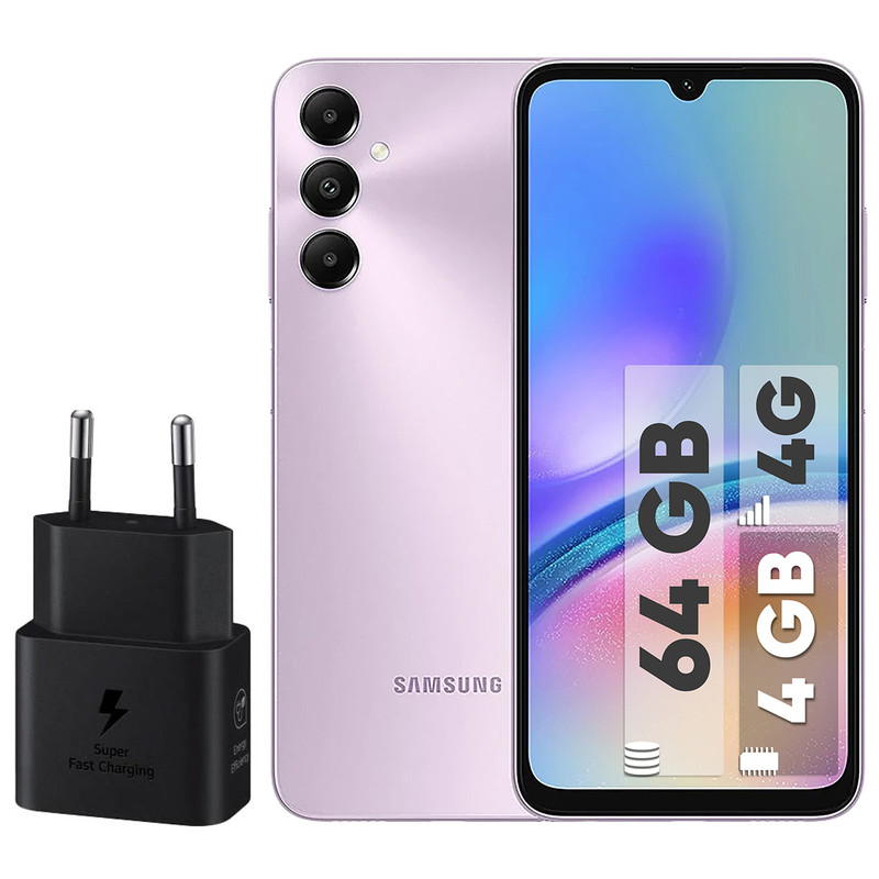 گوشی موبایل سامسونگ مدل Galaxy A05s دو سیم کارت ظرفیت 64 گیگابایت و رم 4 گیگابایت به همراه شارژر 25 وات سامسونگ