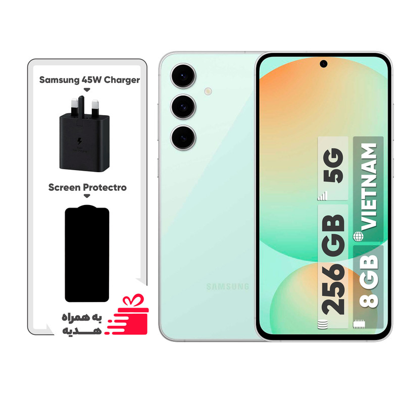 گوشی موبایل سامسونگ مدل S24 FE دو سیم کارت ظرفیت 256 گیگابایت و رم 8 گیگابایت - ویتنام - به همراه هدیه شارژر 45 واتی سامسونگ همراه با کابل تبدیل USB-C به طول 1.8 متر و محافظ صفحه نمایش