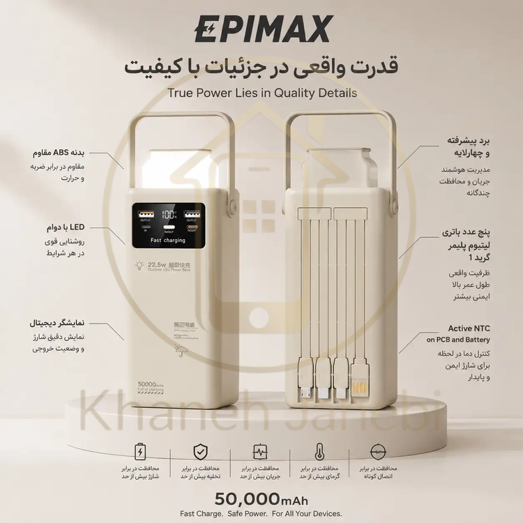 خرید پاوربانک اپیمکس فست شارژ 50000 میلی آمپر EP- 215