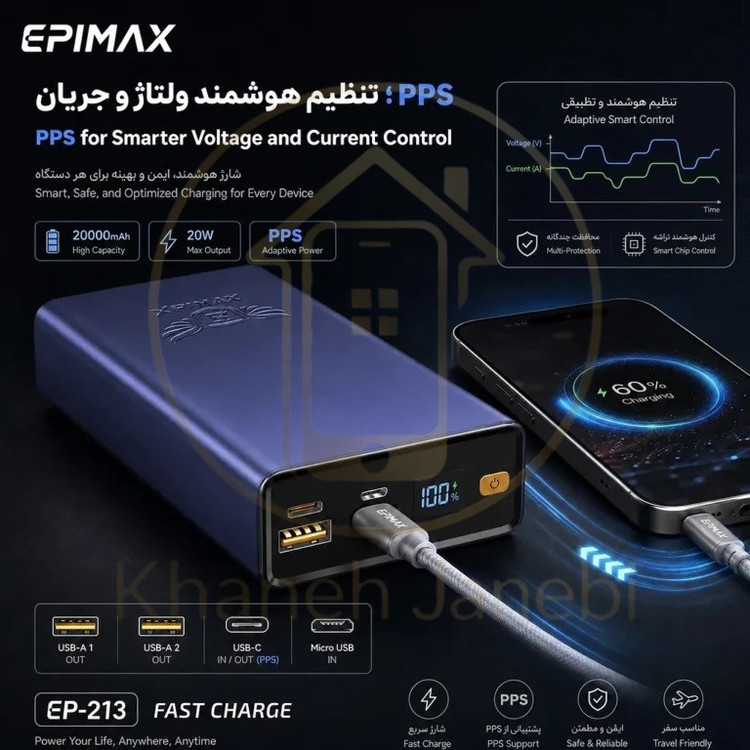 قیمت پاوربانک اپیمکس فست شارژ 20000 میلی آمپر EP- 213