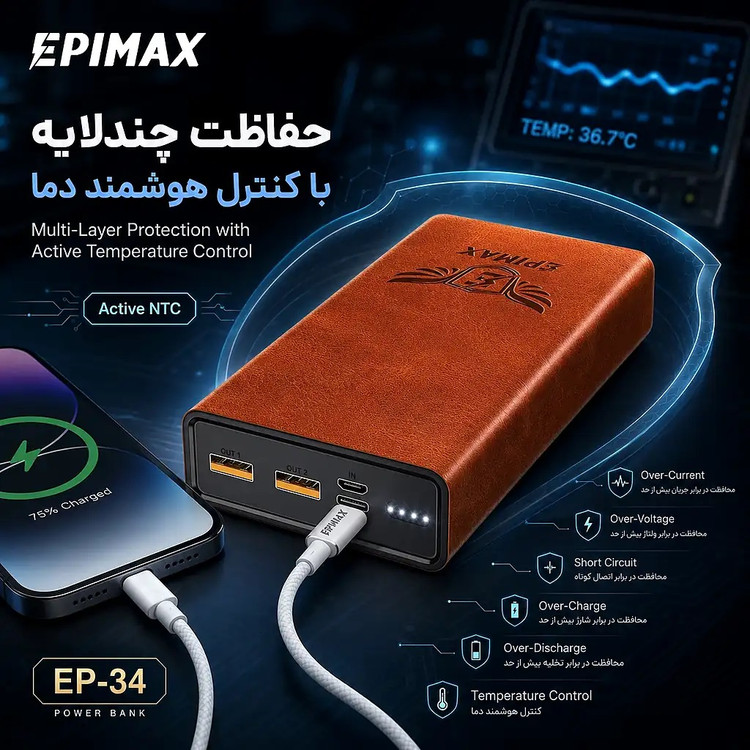 قیمت پاوربانک اپیمکس فست شارژ 20000 میلی آمپر EP- 34