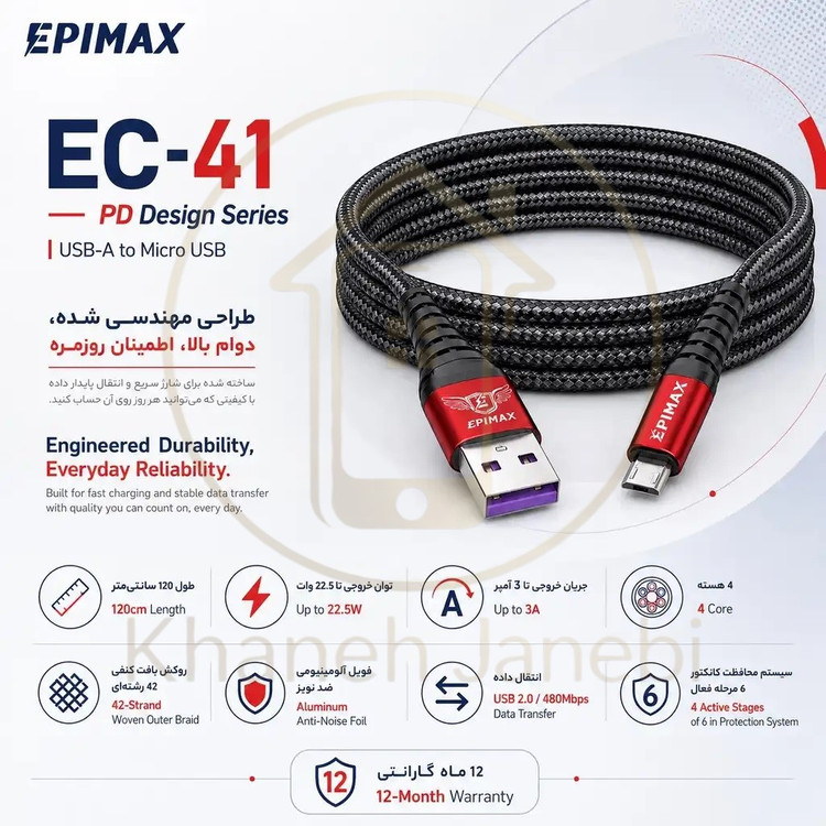 قیمت کابل اپیمکس EC-41 در حال اتصال به اسپیکر و پاوربانک