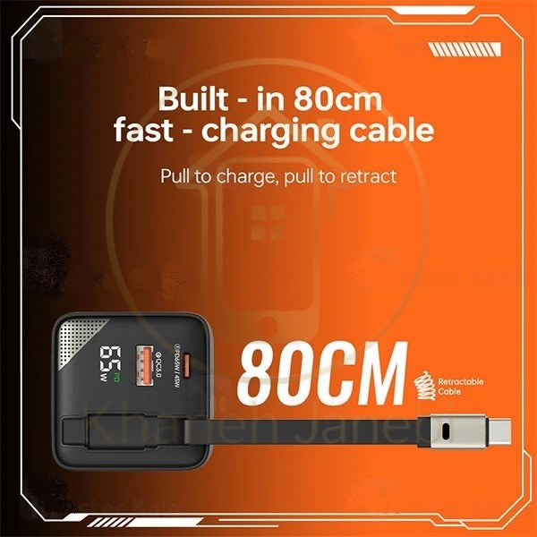 شارژر دیواری بیوا Biva HC-59 GaN Fast Charger توان 65 وات همراه با کابل جمع شونده