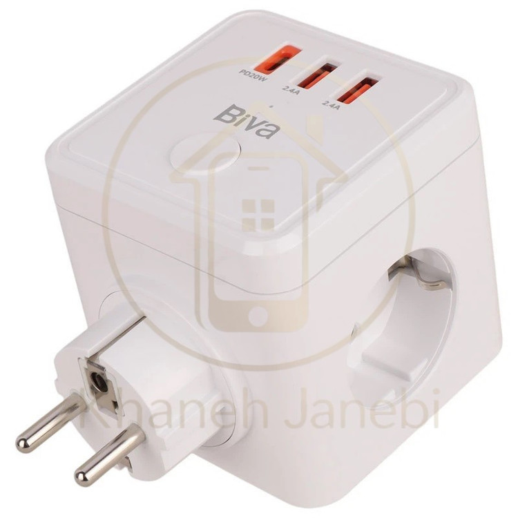 چند راهی برق و شارژر بیوا Biva PS-07 Power Strip دارای 3 پورت