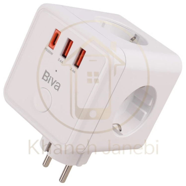 چند راهی برق و شارژر بیوا Biva PS-07 Power Strip دارای 3 پورت