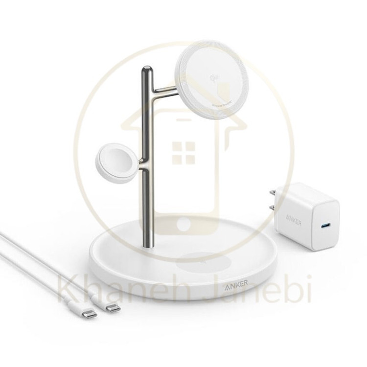 شارژر بی سیم مگنتی Anker MagGo Wireless Charging Station (3-in-1 Stand) Qi2 مدل B25M3