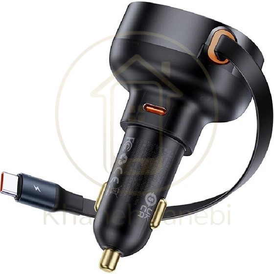 شارژر فندکی بیسوس Baseus cctxp-cc Enjoyment Pro C00057802111 توان 60 وات همراه با کابل جمع شونده