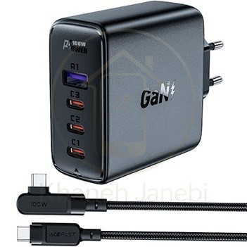 شارژر دیواری ایس فست ACEFAST A37 PD100W GaN Fast Charger توان 100 وات همراه با کابل
