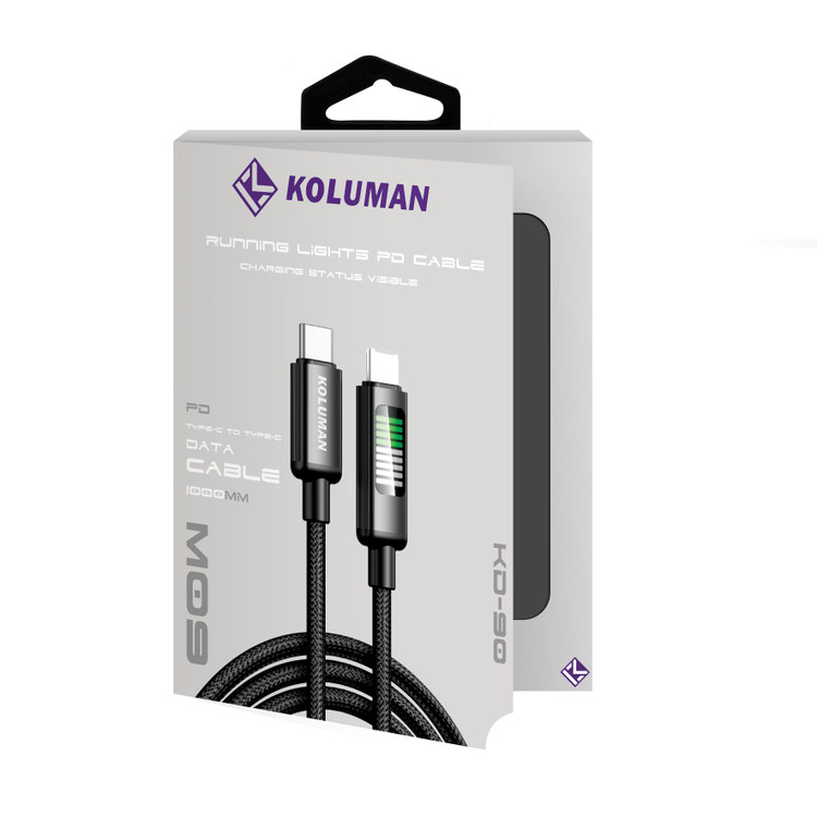 کابل شارژر دوسر تایپ سی کلومن مدل KD-90 60W