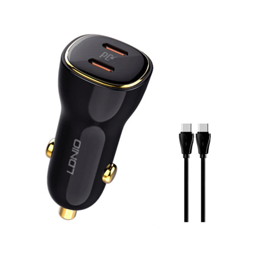 شارژر فندکی 60 وات الدینیو مدل C104 همراه با کابل USB-C