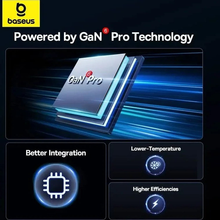 شارژر دیواری بیسوس Baseus GaN6 Pro 2C+2U EU P10162705112 توان 100 وات