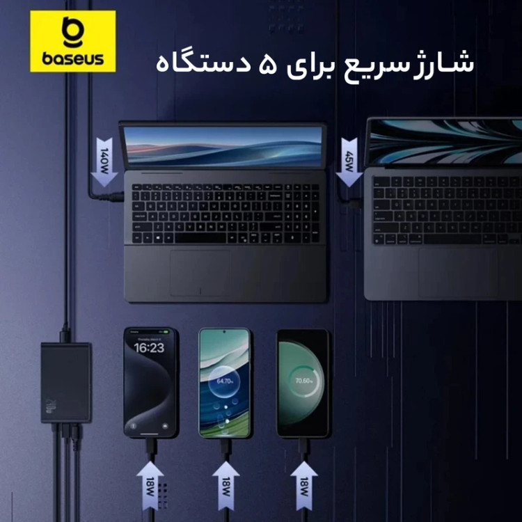 هاب شارژر 5 پورت بیسوس Baseus P10163901113 Simultaneous Charging CCGAN240CE توان 240 وات