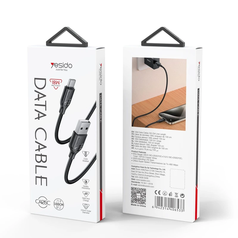 کابل USB به USB-C یسیدو مدل DATA CABLE CA126C طول 1 متر