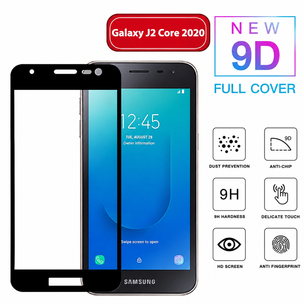محافظ صفحه شیشه ای تمام صفحه تمام چسب سامسونگ Samsung Galaxy J2 Core 2020 9D Glass