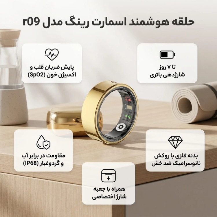 حلقه هوشمند بیوا Biva Smart Ring R09 plus دارای کیس شارژ