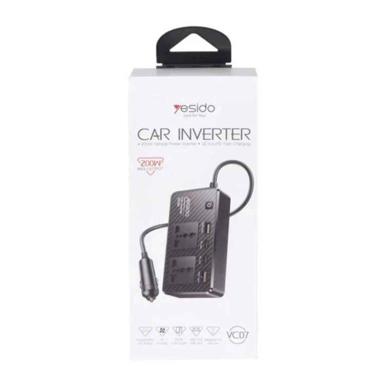 شارژر فندکی و چند راهی برق خودرو یسیدو Yesido VC07 توان 200 وات